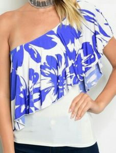 BN off shoulder blue floral top
